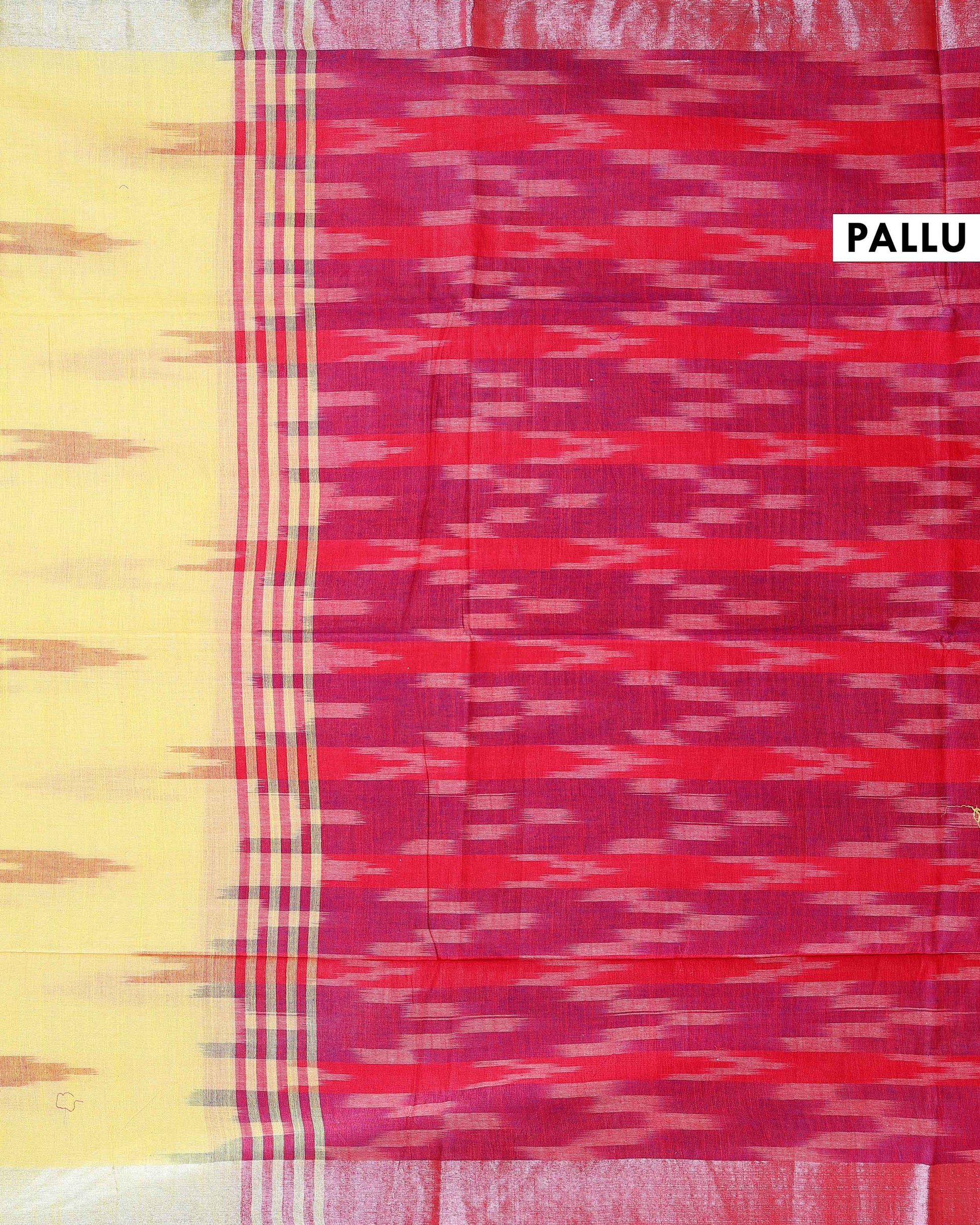Handloom Linen Cotton Saree with Ikkat Inspired Pattern - Yellow-pallu