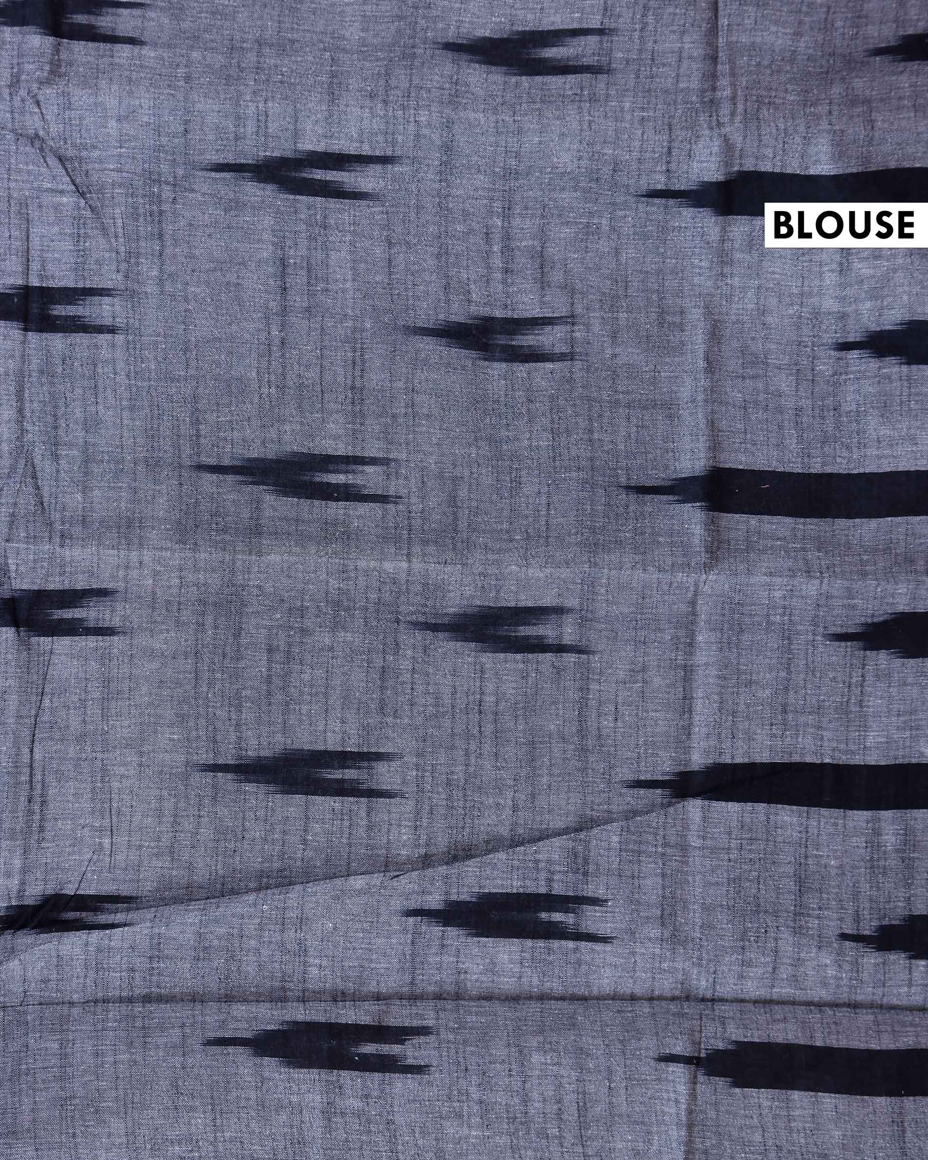 Handloom Linen Cotton Saree with Traditional Ikkat-Inspired Design - Dark Grey-Blouse