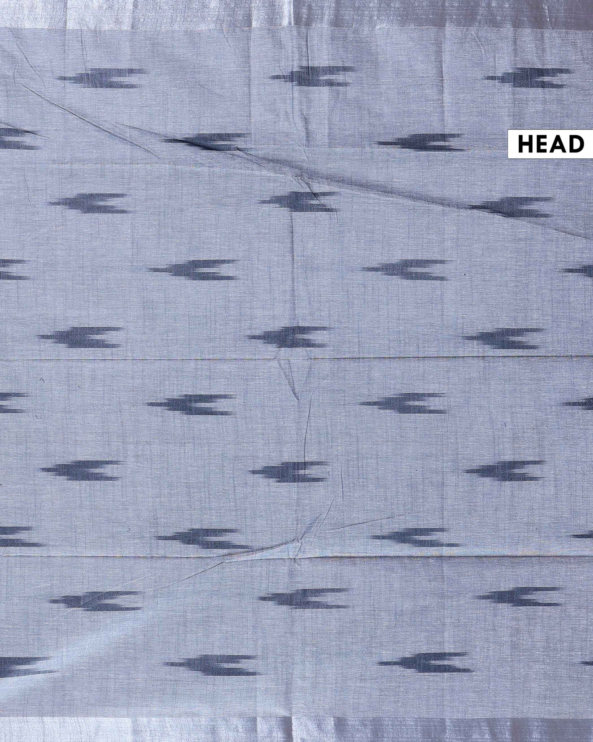 Handloom Linen Cotton Saree with Traditional Ikkat-Inspired Design - Dark Grey-Head