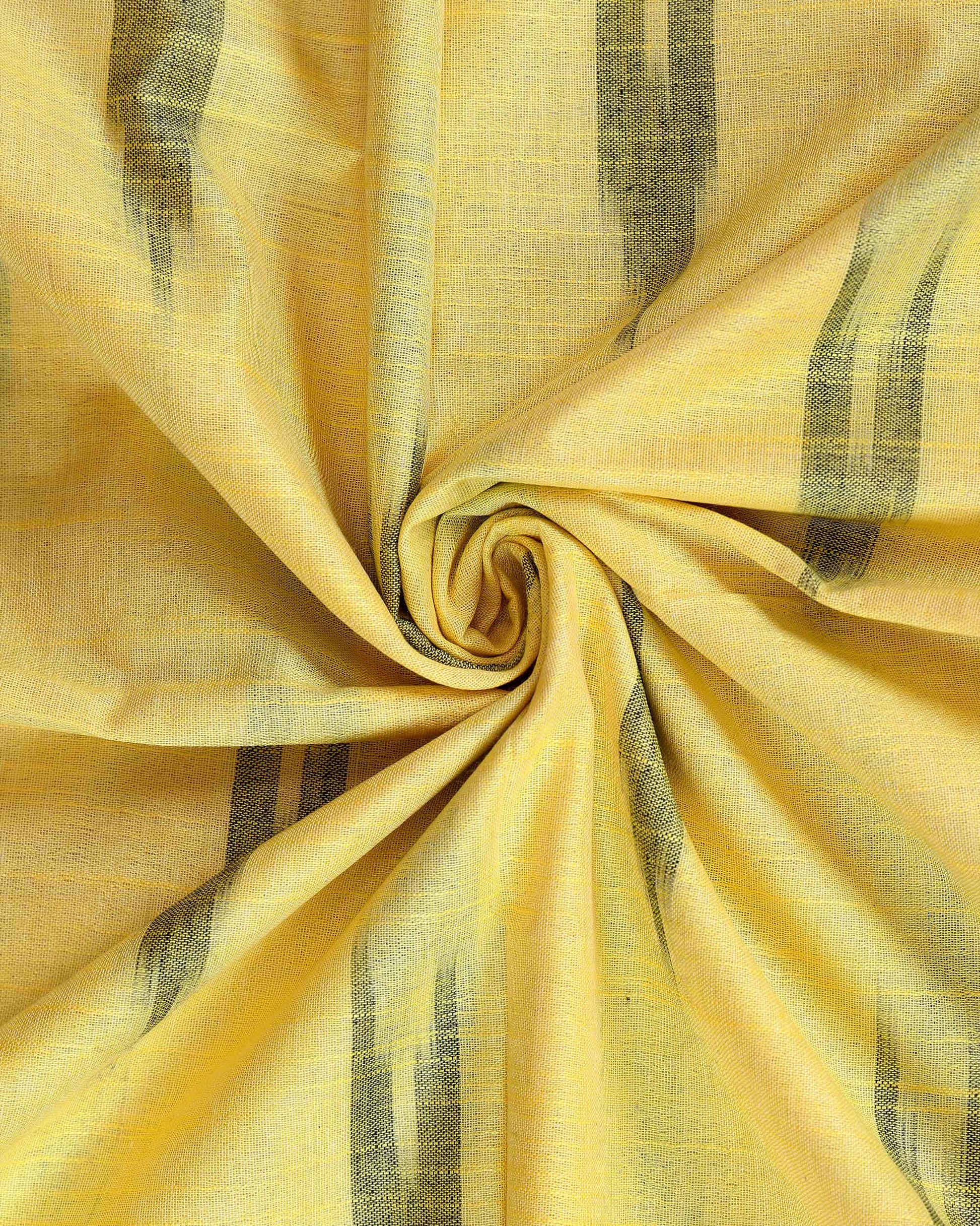 Handloom Linen Cotton Saree with Traditional Ikkat-Inspired Design - Yellow-Close