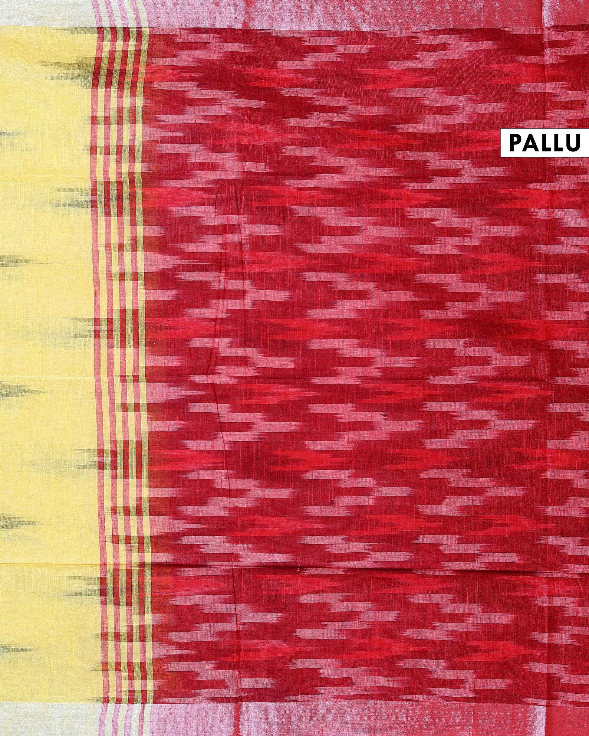 Handloom Linen Cotton Saree with Traditional Ikkat-Inspired Design - Yellow-Pallu