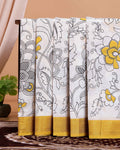 Handloom Mangalagiri Semi Chanderi Saree with Kalamkari-Inspired Floral Motifs and a Contrast Zari Border  - White 