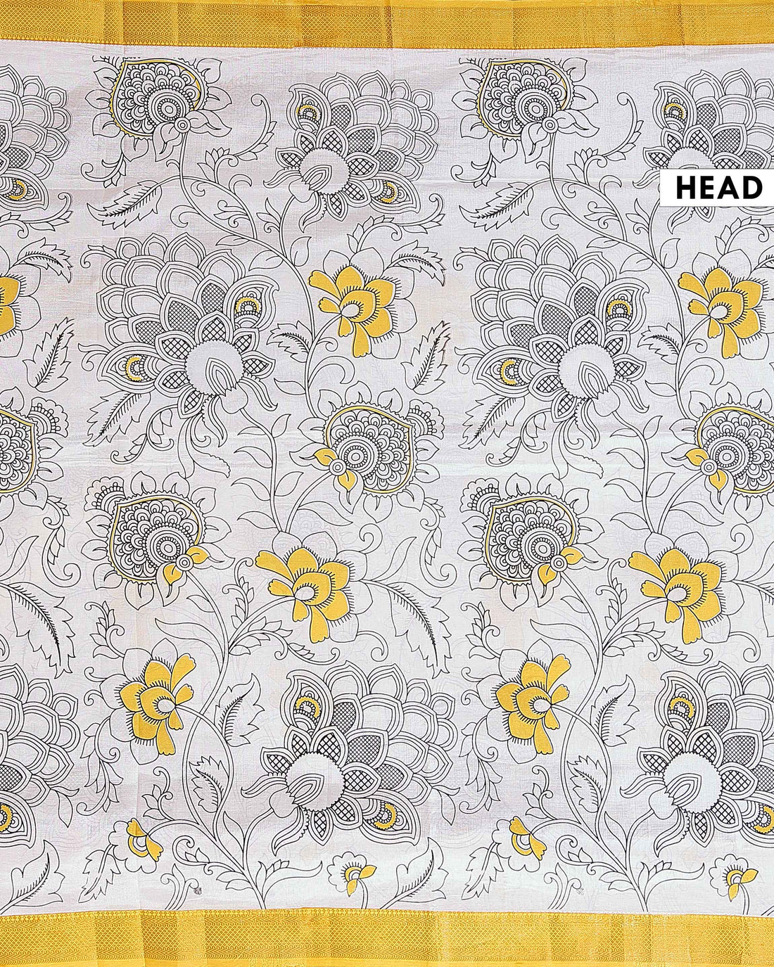 Handloom Mangalagiri Semi Chanderi Saree with Kalamkari-Inspired Floral Motifs and a Contrast Zari Border  - White 