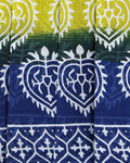 Handloom Mul Mul Cotton Saree with Traditional Batik Heart and Border Print - Green-Close