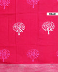 Handloom Mul Mul Cotton Saree with Tree Motif and Zigzag Border - Pink-Head