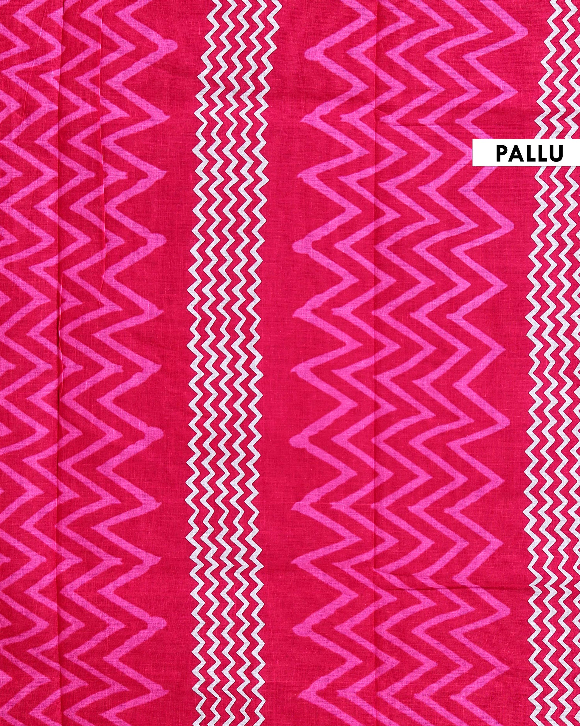 Handloom Mul Mul Cotton Saree with Tree Motif and Zigzag Border - Pink-Pallu