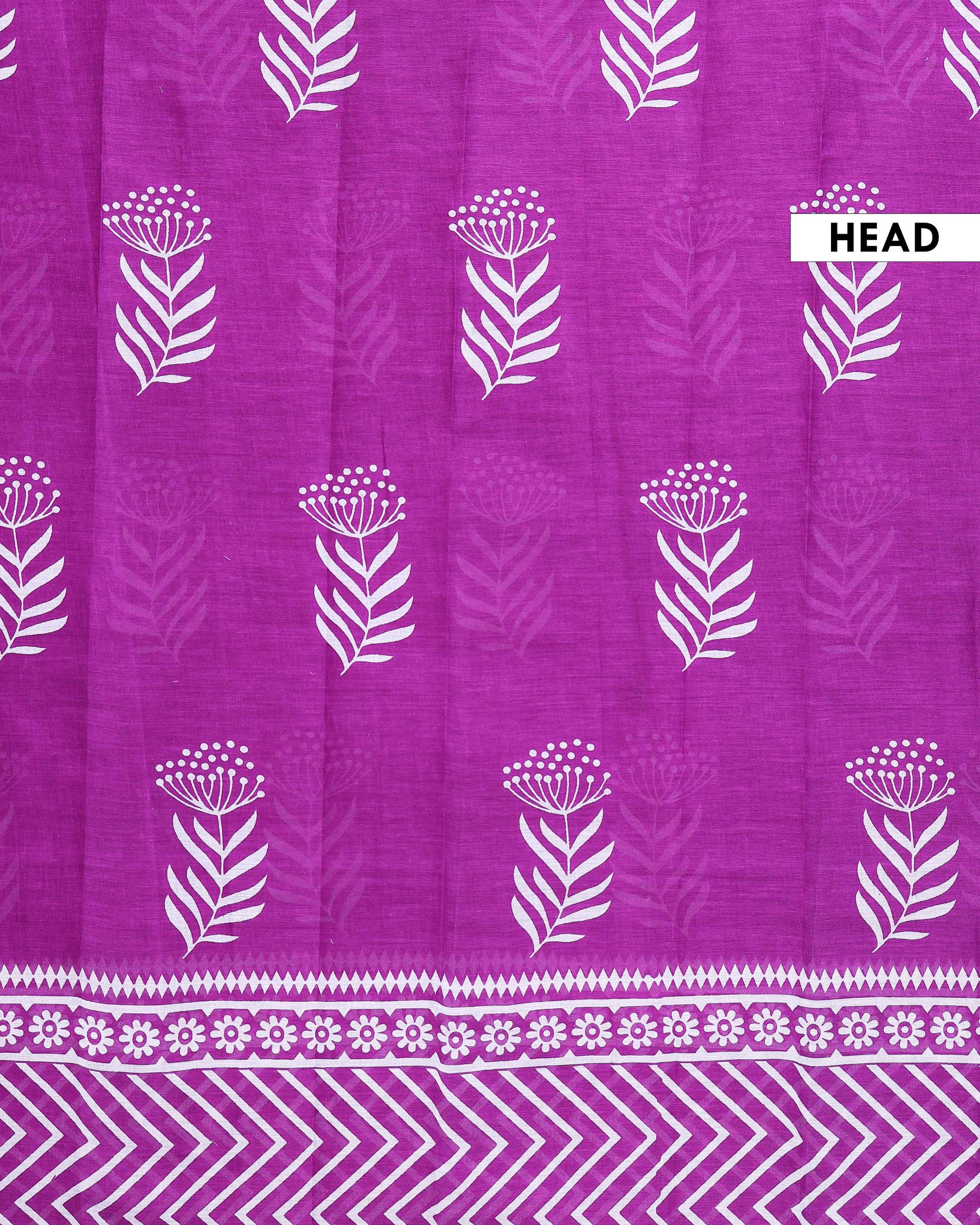 Handloom Mulmul Cotton Saree with Block Print Pallu and Border - Purple-Head