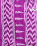 Handloom Mulmul Cotton Saree with Block Print Pallu and Border - Purple-Pallu
