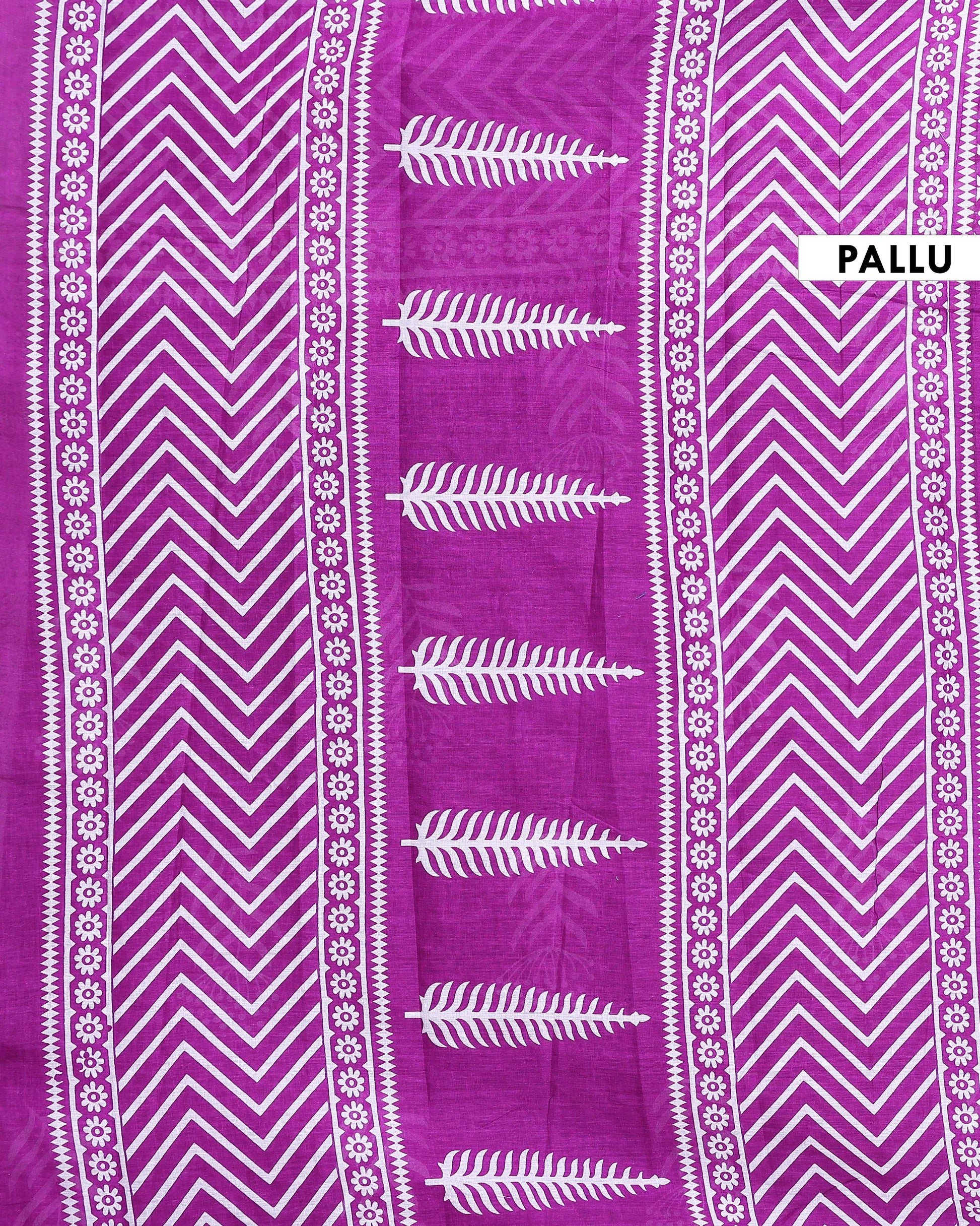 Handloom Mulmul Cotton Saree with Block Print Pallu and Border - Purple-Pallu