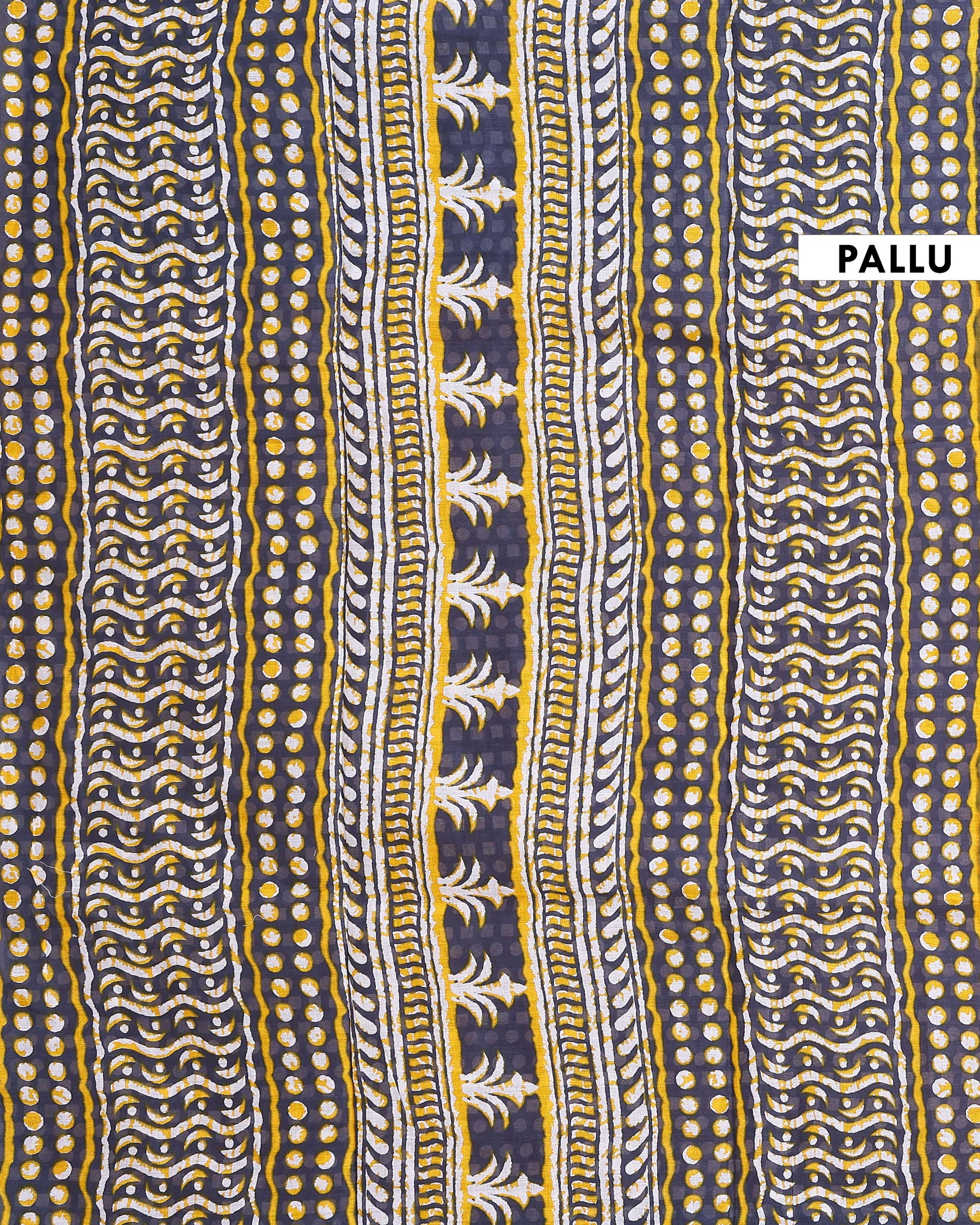 
Handloom Mulmul Saree with Printed Body and Striped Pallu - Yellow-Pallu
