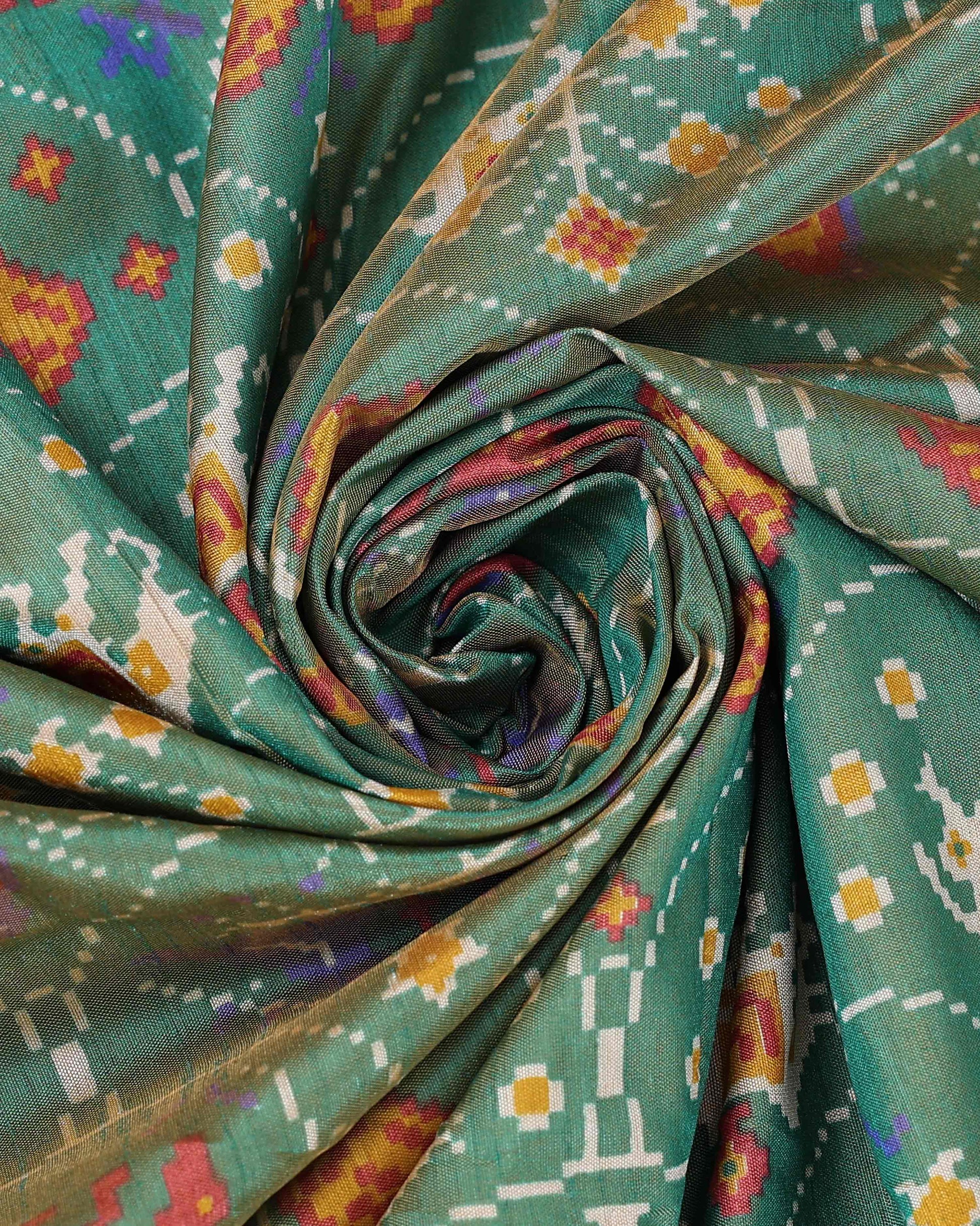 Handloom Patola Saree with Intricate Elephant and Floral Motifs - Green-close