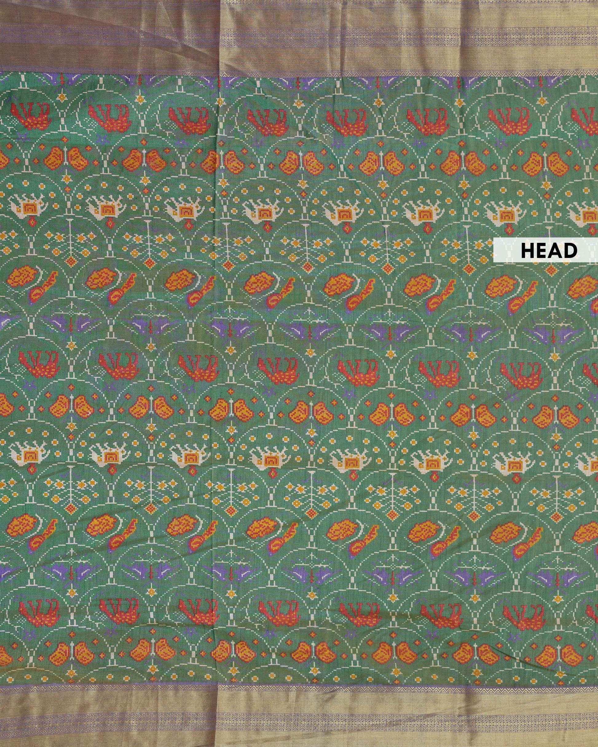 Handloom Patola Saree with Intricate Elephant and Floral Motifs - Green-head