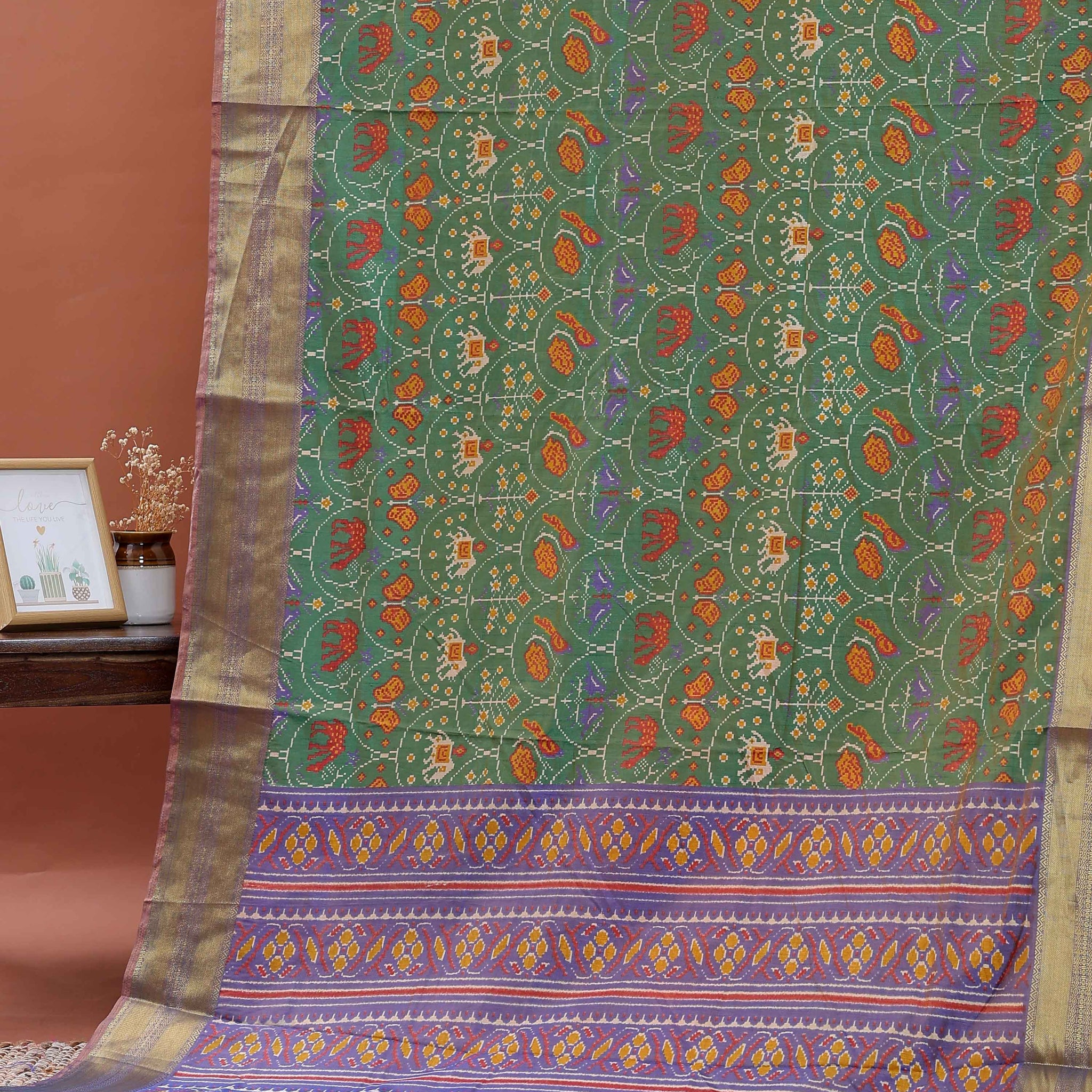 Handloom Patola Saree with Intricate Elephant and Floral Motifs - Green