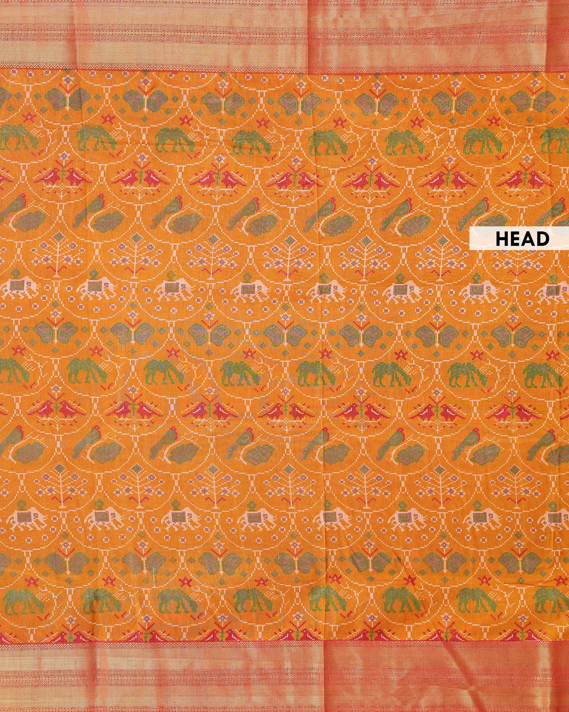 Handloom Patola Semi-Silk Saree with Intricate Border and Pallu - pallu