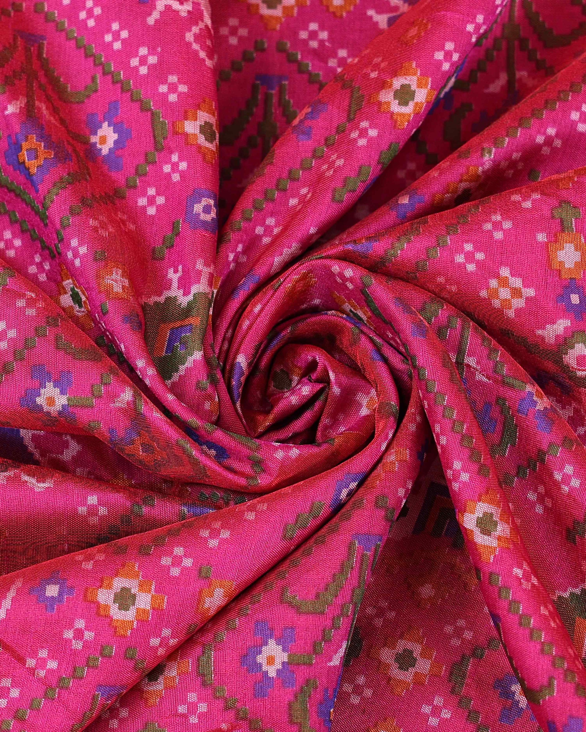 Handloom Patola Semi-Silk Saree with Intricate Ikat Weave and Zari Border - Pink-CLOSE