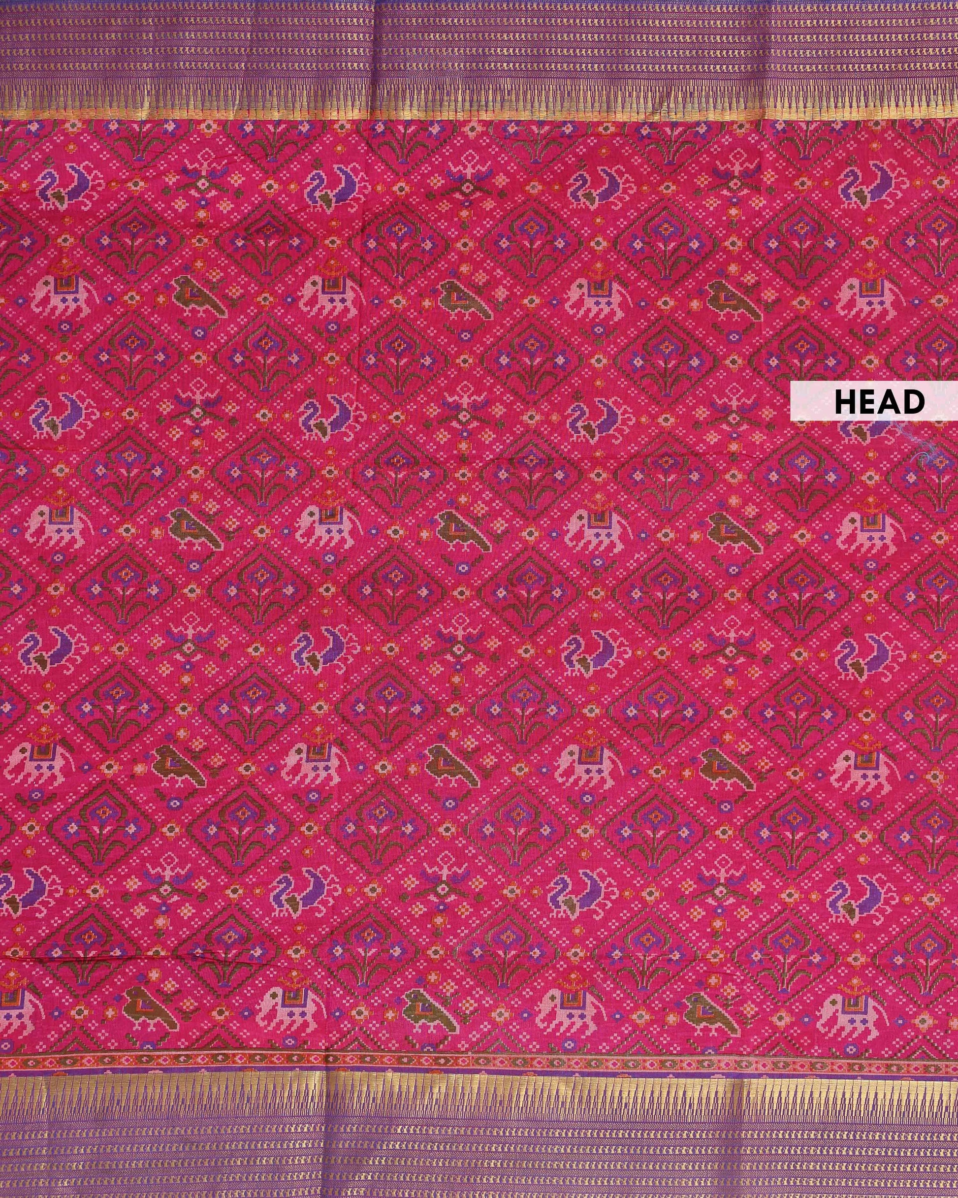 Handloom Patola Semi-Silk Saree with Intricate Ikat Weave and Zari Border - Pink-Head