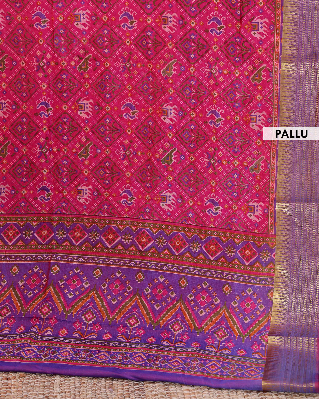 Handloom Patola Semi-Silk Saree with Intricate Ikat Weave and Zari Border - Pink