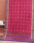 Handloom Patola Semi-Silk Saree with Intricate Ikat Weave and Zari Border - Pink