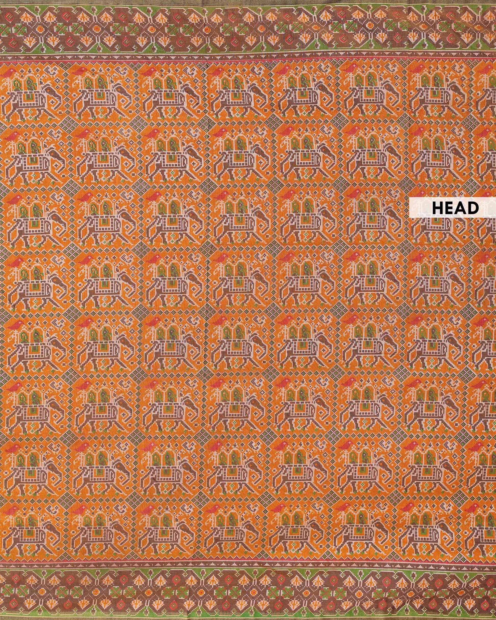 Handloom Patola Semi-Silk Saree with Traditional Geometric and Floral Weave - Orange