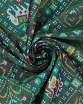 Handloom Patola Semi Silk Saree with Geometric and Floral Ikkat Motifs - Green-pallu-close