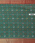 Handloom Patola Semi Silk Saree with Geometric and Floral Ikkat Motifs - Green-pallu-head
