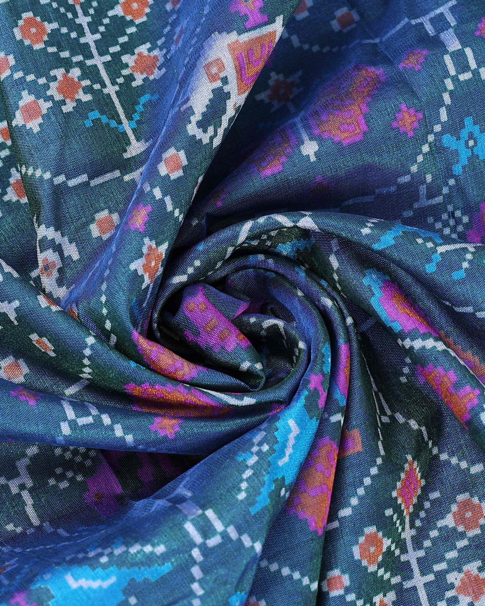 Handloom Patola Semi Silk Saree with Traditional Ikkat Weave  - Blue-close