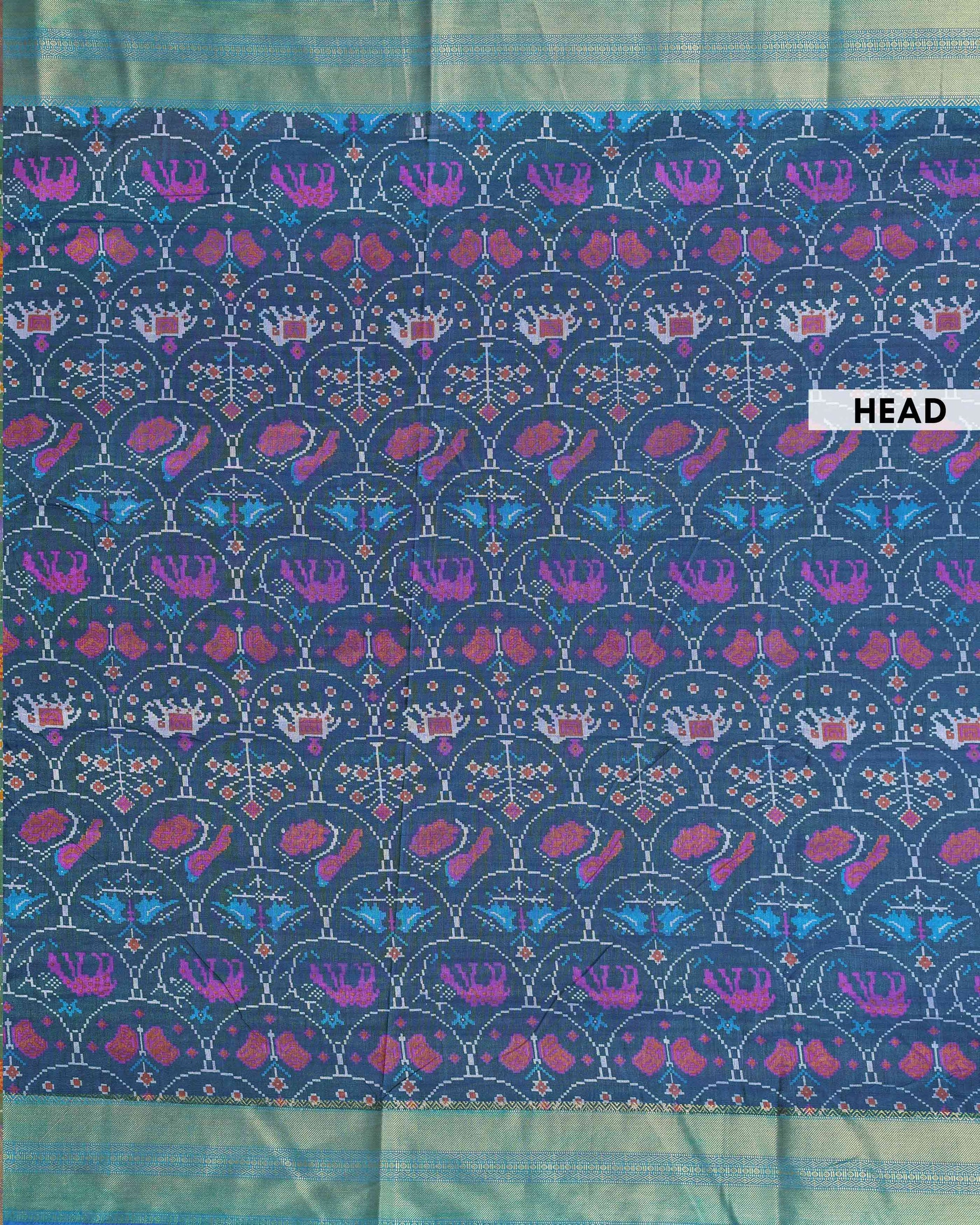 Handloom Patola Semi Silk Saree with Traditional Ikkat Weave  - Blue-head