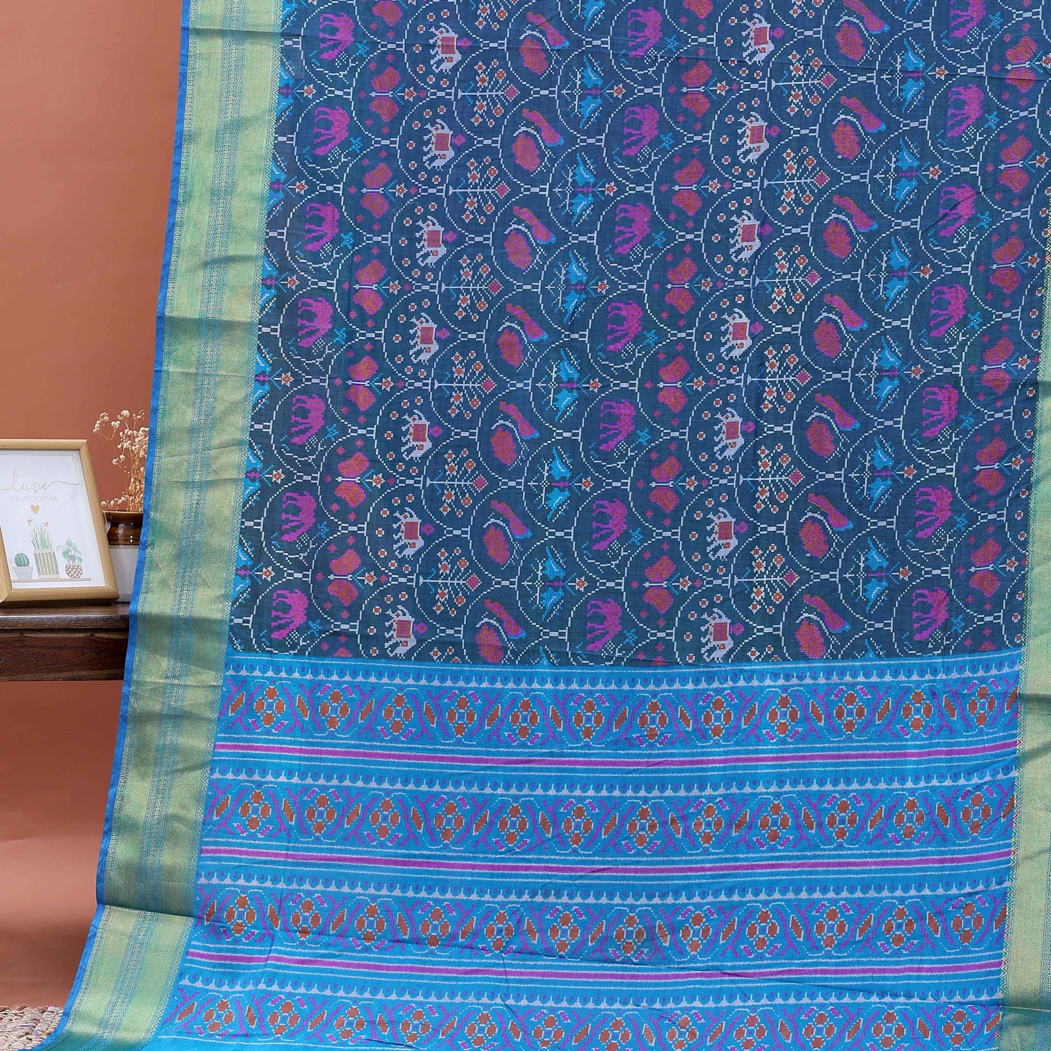 Handloom Patola Semi Silk Saree with Traditional Ikkat Weave  - Blue