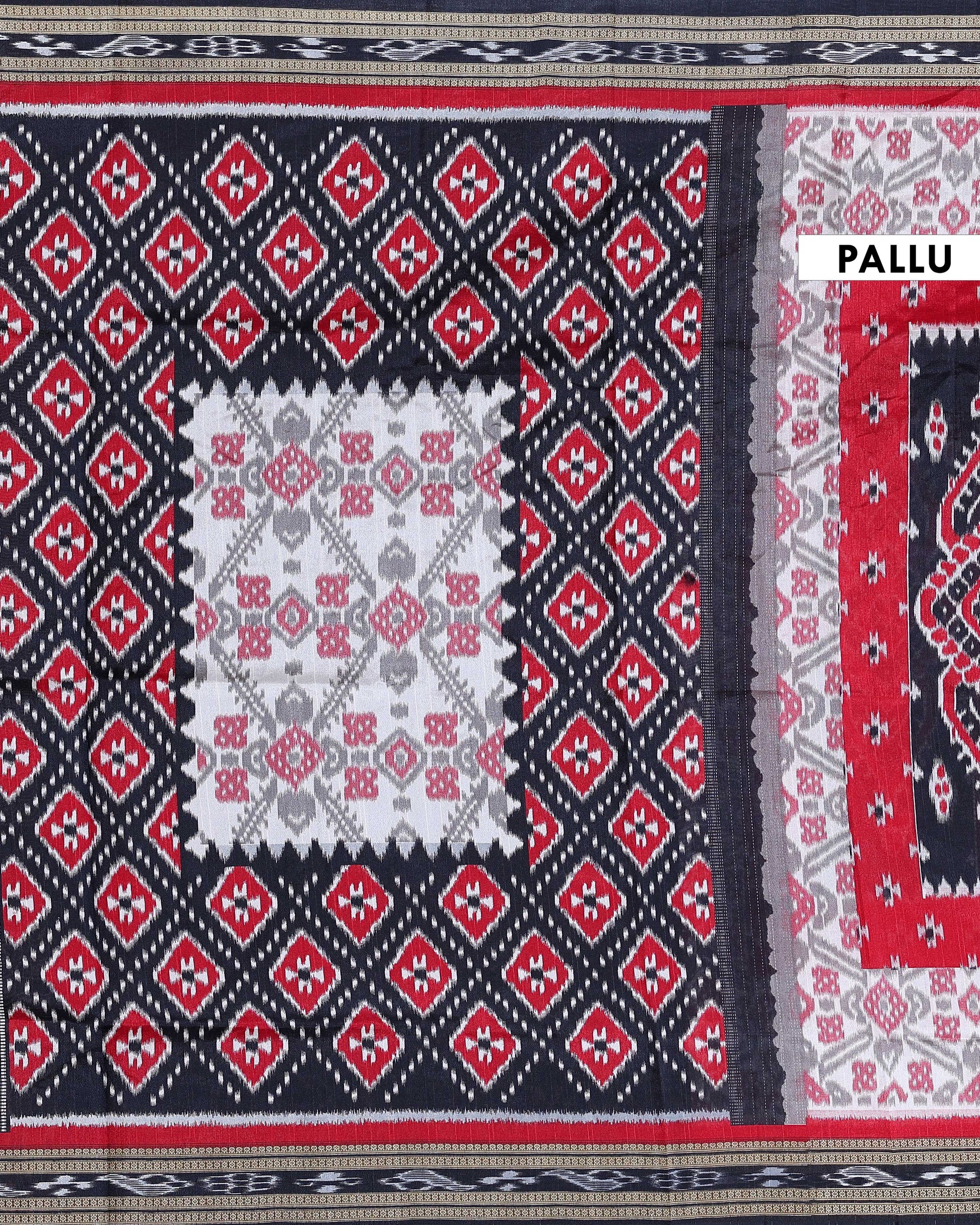 Handloom Pochampally Ikkat Saree with Geometric Weave - Multi