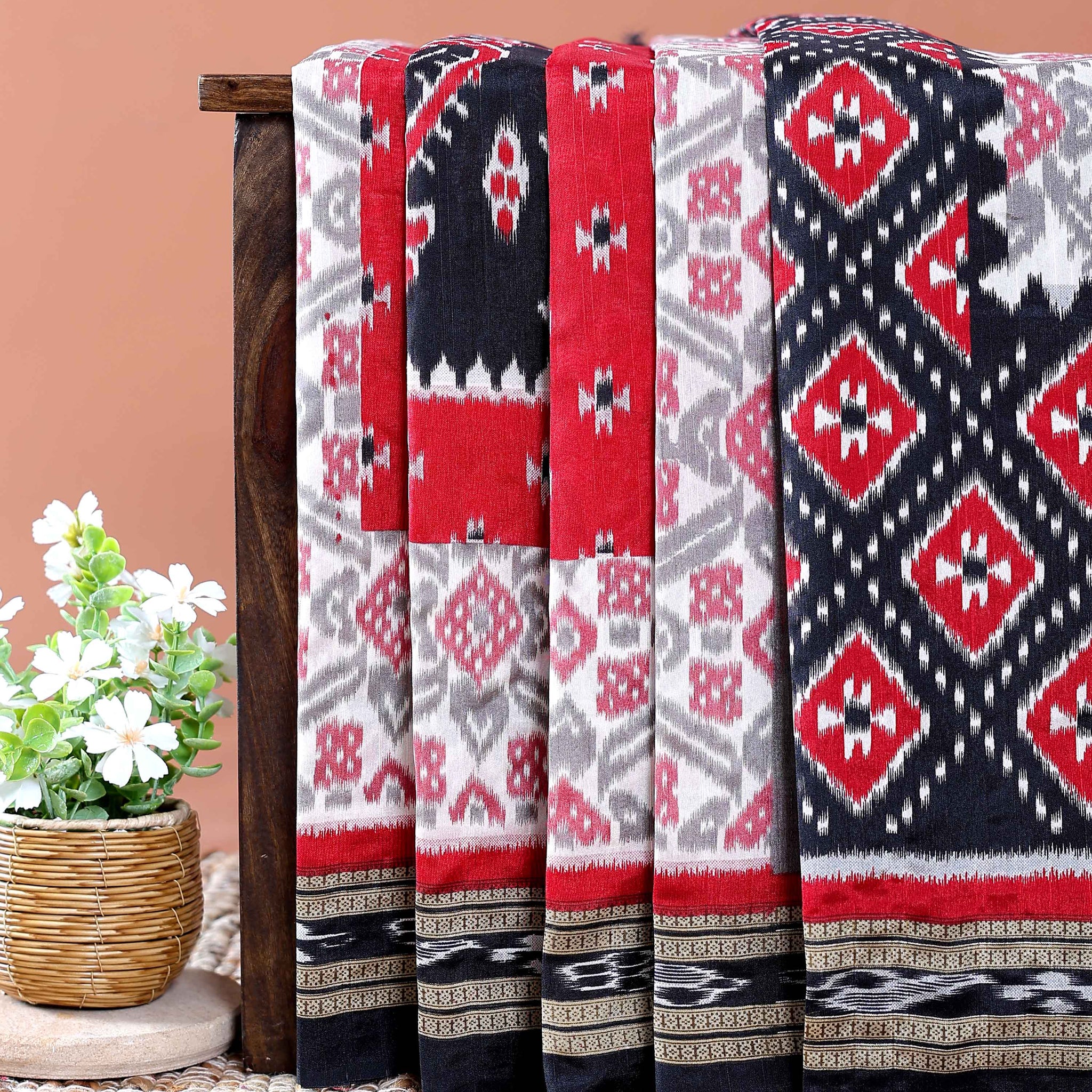 Handloom Pochampally Ikkat Saree with Geometric Weave - Multi