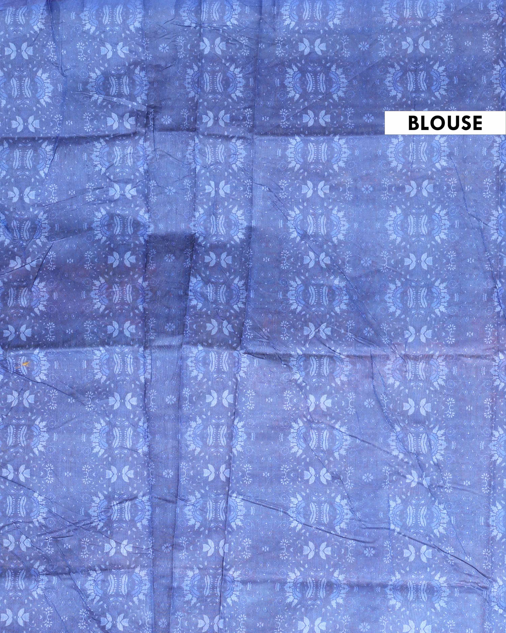 Handloom Printed Semi-Silk Saree with Floral and Striped Motifs - Multi-Blouse