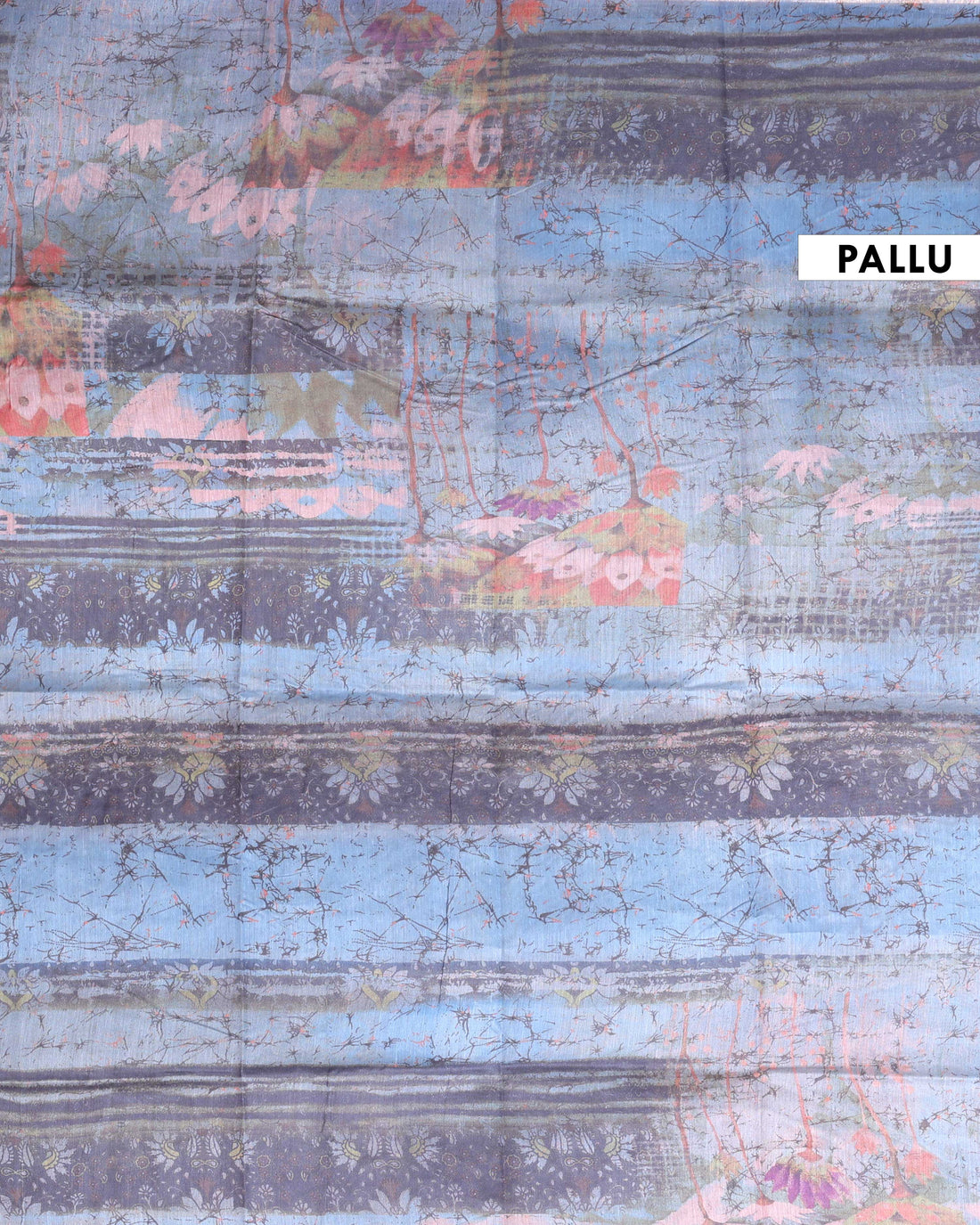Handloom Printed Semi-Silk Saree with Floral and Striped Motifs - Multi