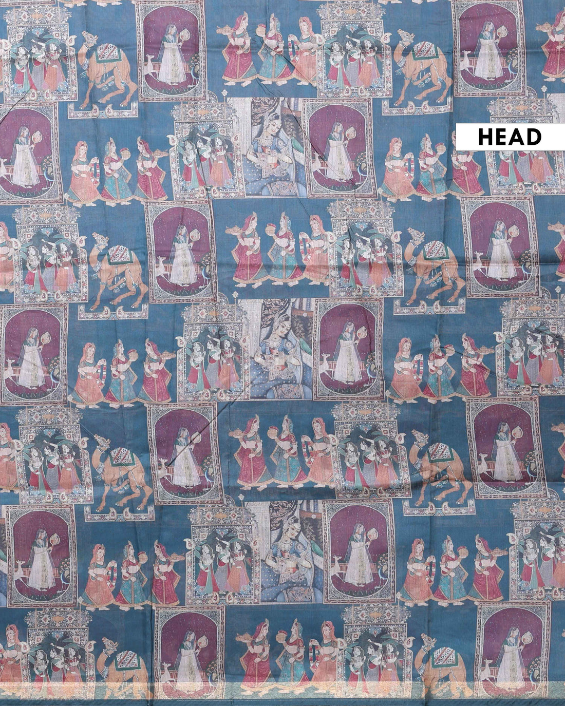 Handloom Semi-Silk Kalamkari Printed Saree with Traditional Motifs - Teal