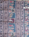 Handloom Semi-Silk Kalamkari Printed Saree with Traditional Motifs - Teal-Pallu