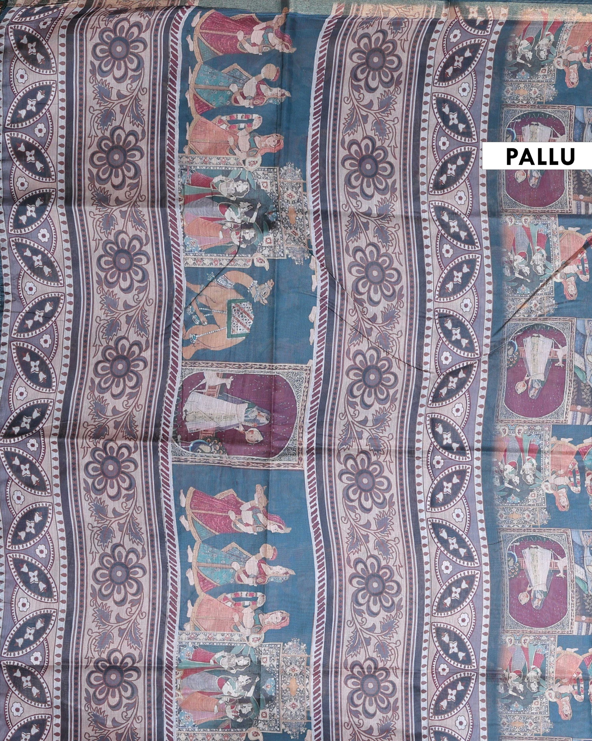 Handloom Semi-Silk Kalamkari Printed Saree with Traditional Motifs - Teal-Pallu