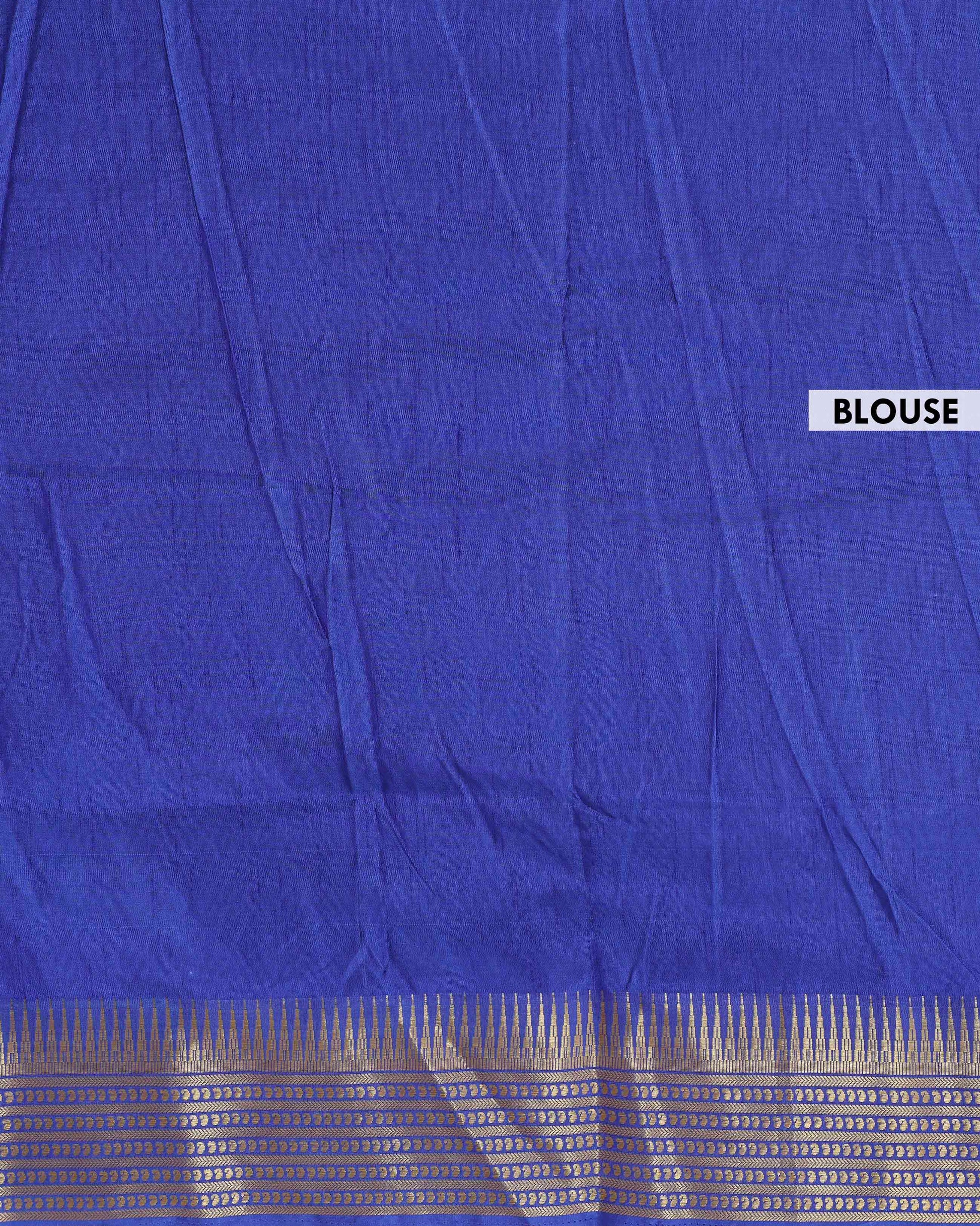 Handloom Semi Patola Silk Saree with Ikkat and Peacock Motif Border - Blue-Blouse