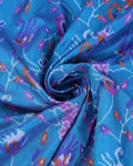 Handloom Semi Patola Silk Saree with Ikkat and Peacock Motif Border - Blue-Close