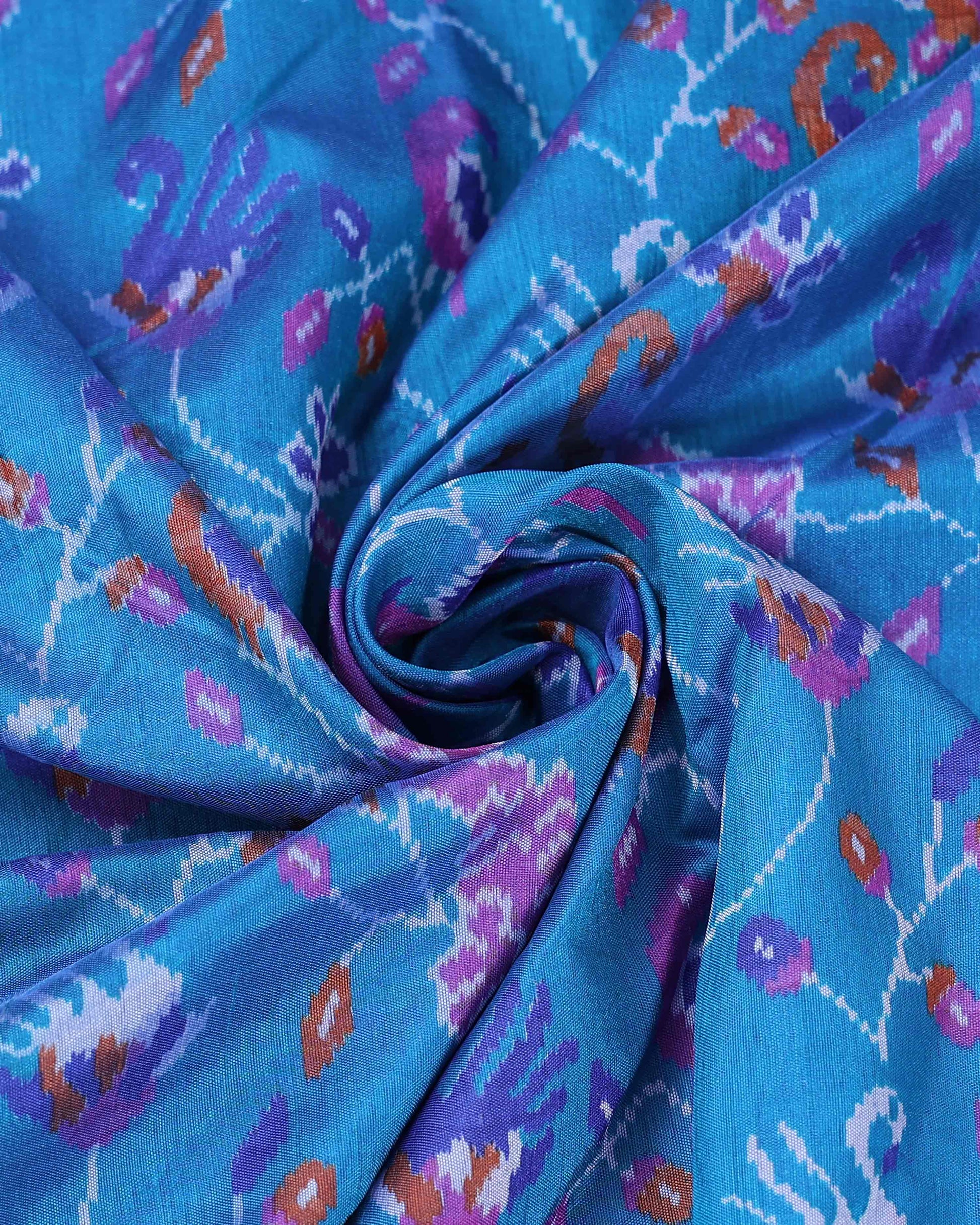 Handloom Semi Patola Silk Saree with Ikkat and Peacock Motif Border - Blue-Close