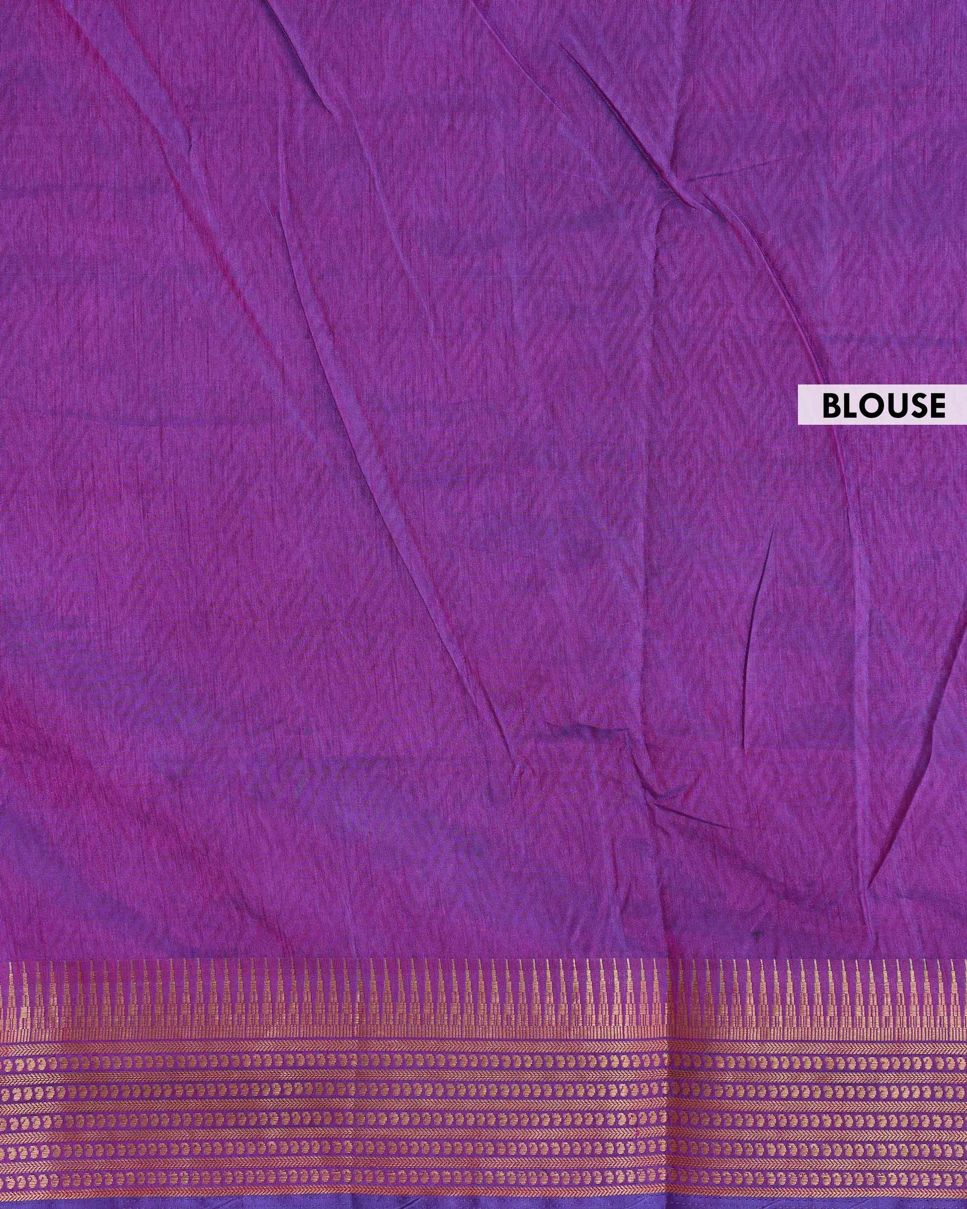 Handloom Semi Patola Silk Saree with Traditional Ikat Motifs and Zari Border - Blue-blouse