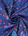 Handloom Semi Patola Silk Saree with Traditional Ikat Motifs and Zari Border - Blue-close