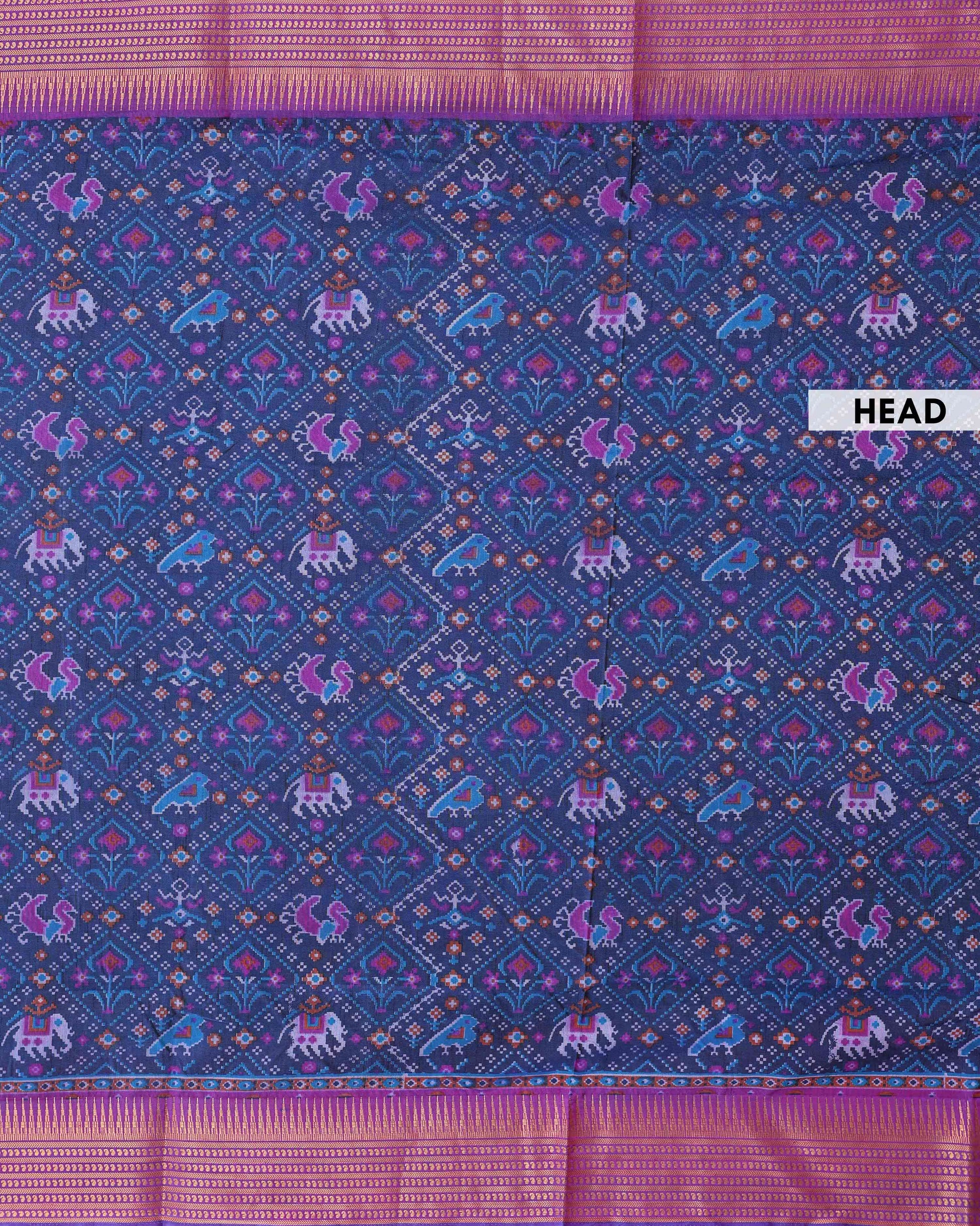Handloom Semi Patola Silk Saree with Traditional Ikat Motifs and Zari Border - Blue-head