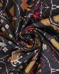 Handloom Semi Patola Silk Saree with Traditional Ikkat Motifs and Zari Border - Black-close