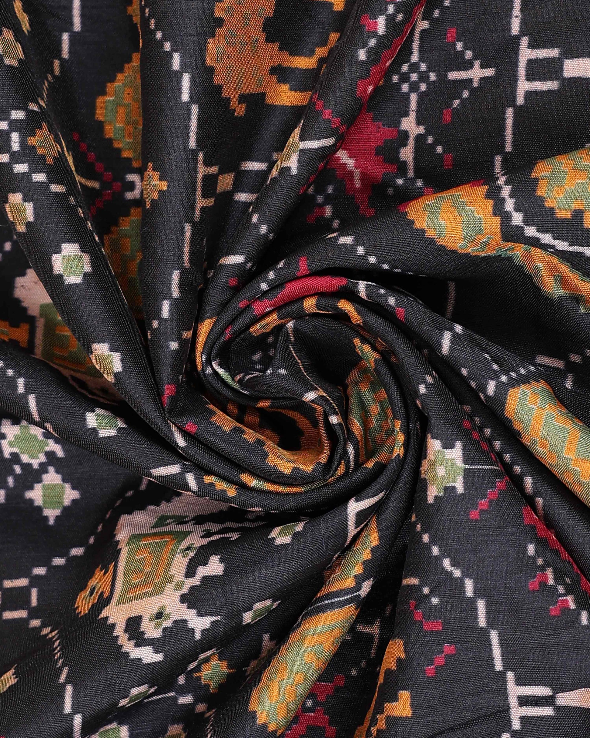 Handloom Semi Patola Silk Saree with Traditional Ikkat Motifs and Zari Border - Black-close
