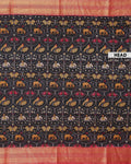 Handloom Semi Patola Silk Saree with Traditional Ikkat Motifs and Zari Border - Black-head