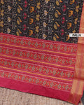 Handloom Semi Patola Silk Saree with Traditional Ikkat Motifs and Zari Border - Black-pallu