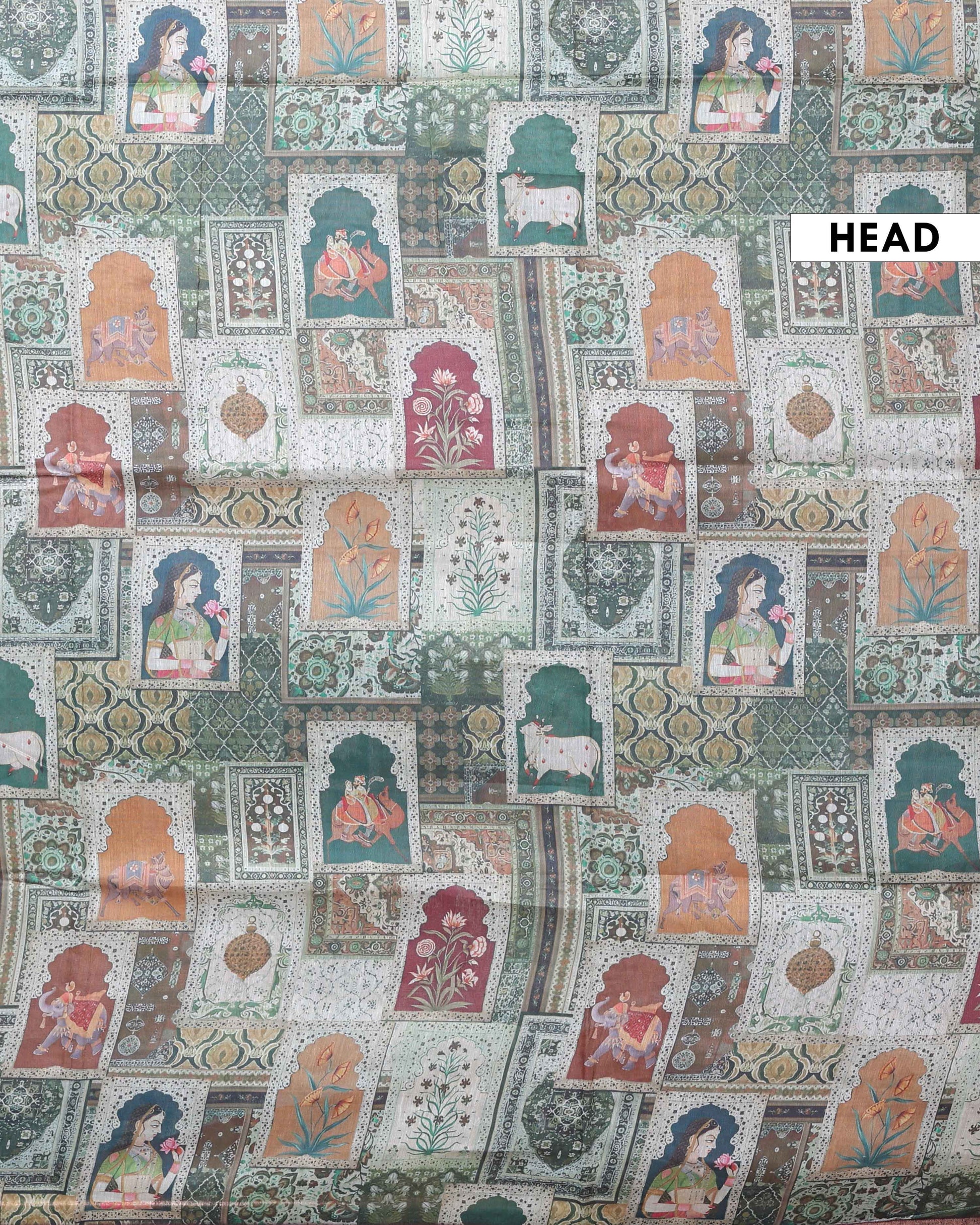 Handloom Semi Silk Saree with All-Over Digital Print and Contrast Pallu - Multi-Head