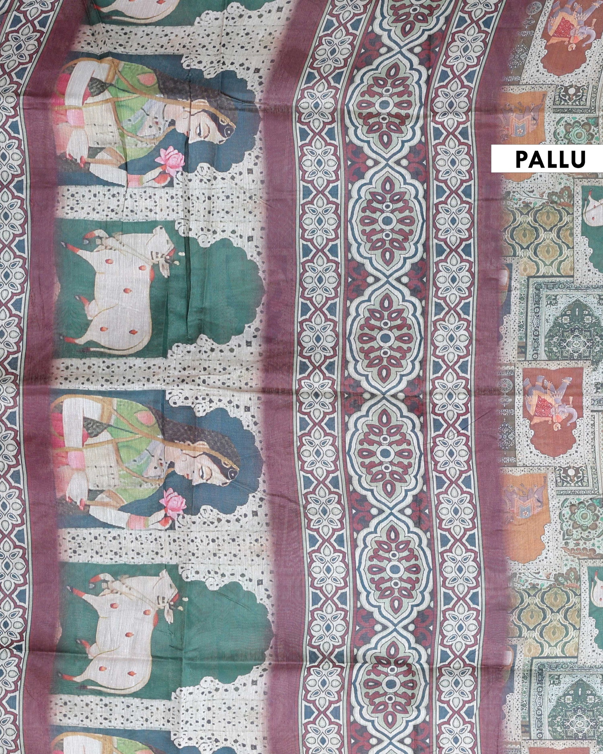 Handloom Semi Silk Saree with All-Over Digital Print and Contrast Pallu - Multi-Pallu