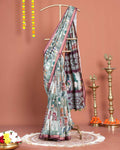 Handloom Semi Silk Saree with All-Over Digital Print and Contrast Pallu - Multi