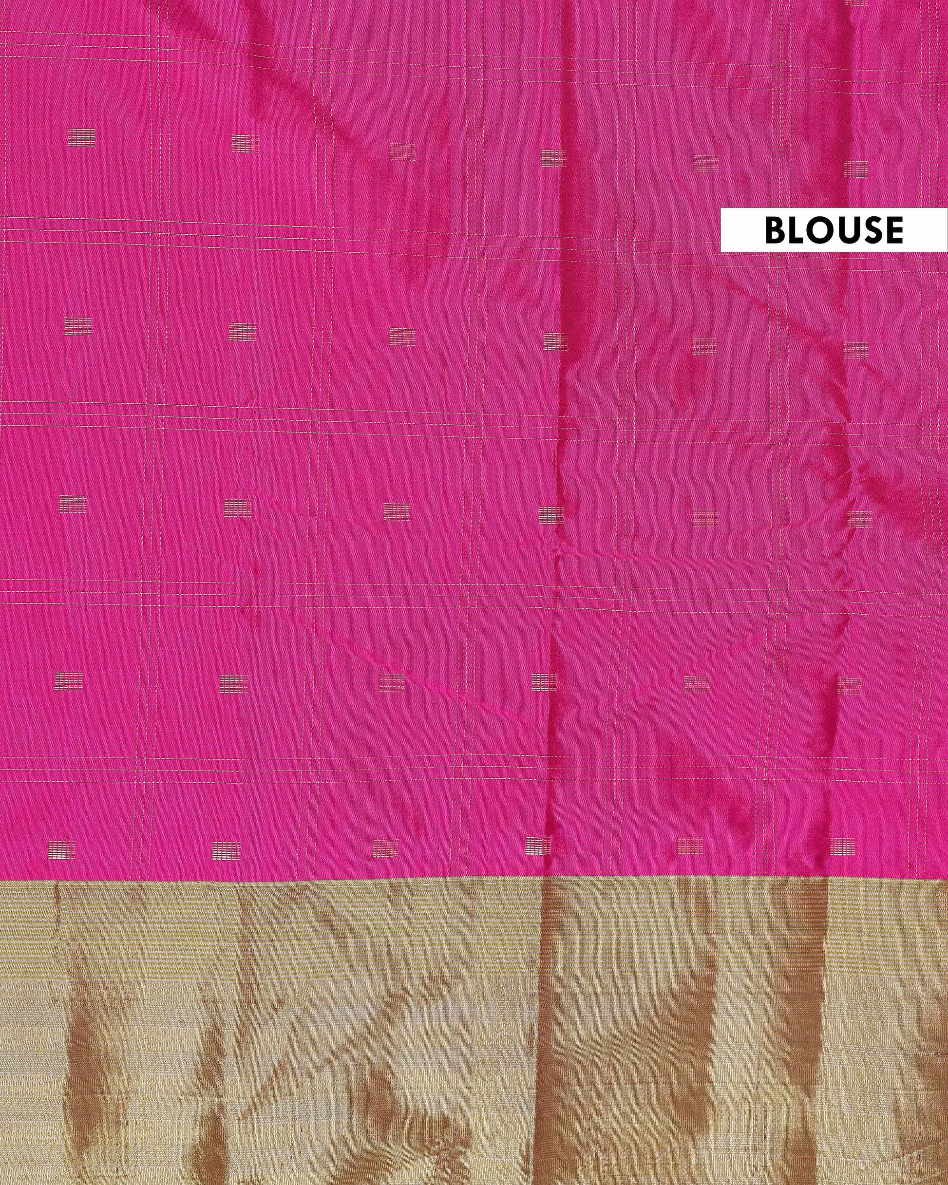 Handloom Soft Silk Saree with All-Over Zari Buttas and Contrasting Border - Pink