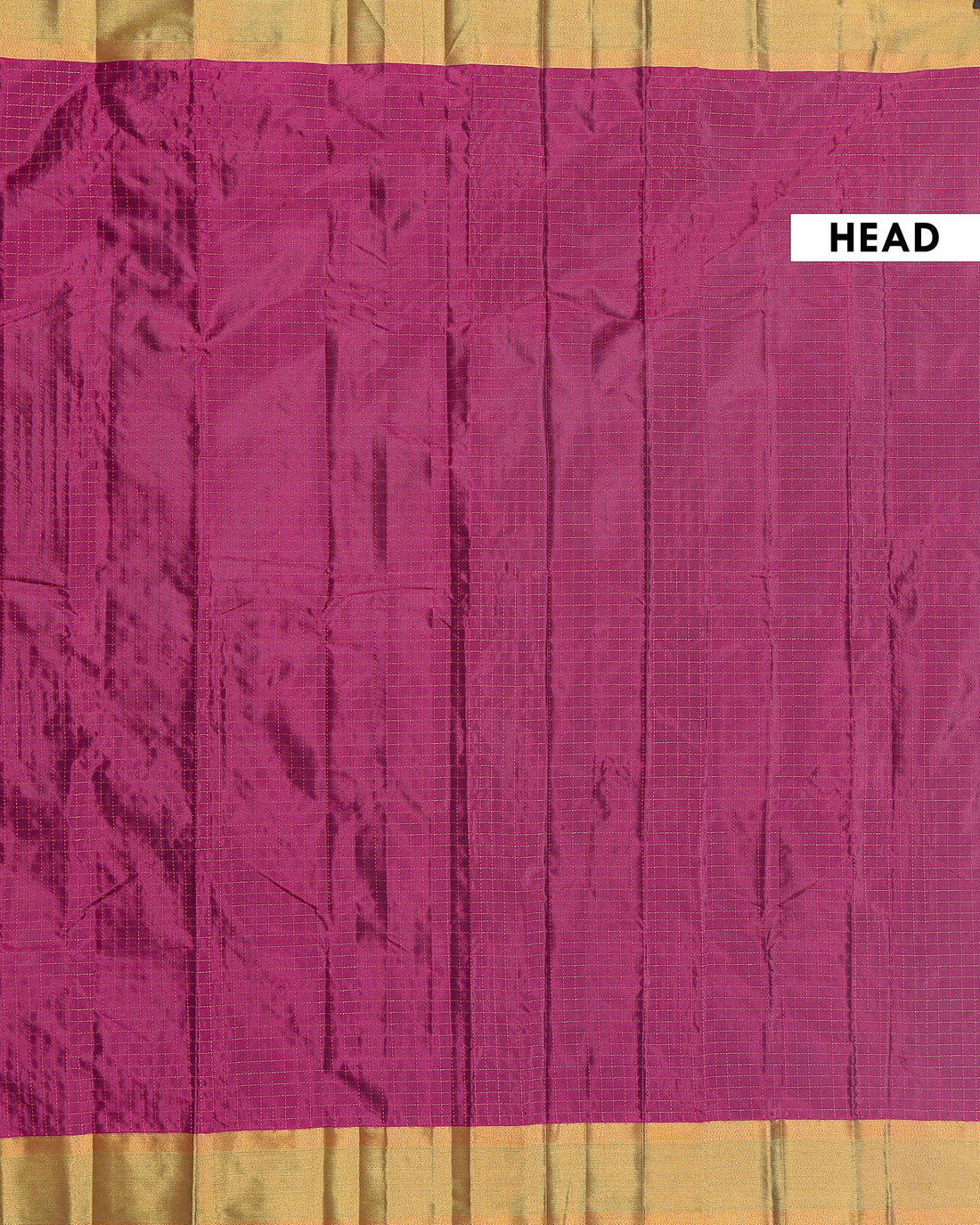 Handloom Soft Silk Saree with Intricate Zari Checkered Weaves and Rich Woven Border - Purple